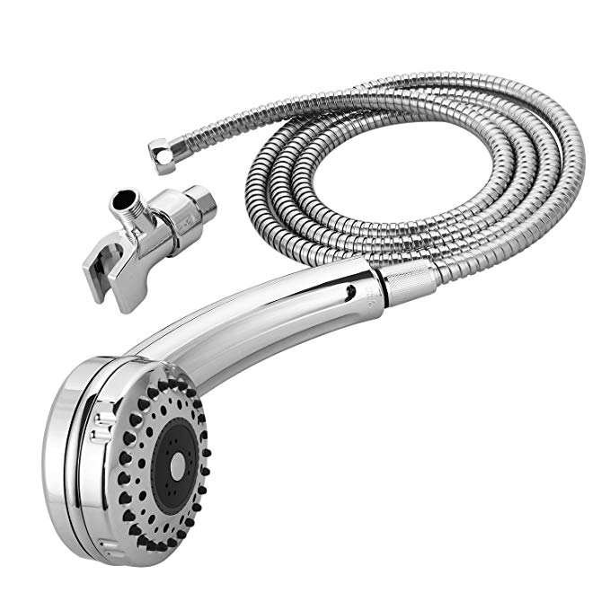 BATHWA 9 Spray Settings Handheld Shower Head Set Chrome Finish Adjustable Shower Head with Stainless Steel Hose, Silver