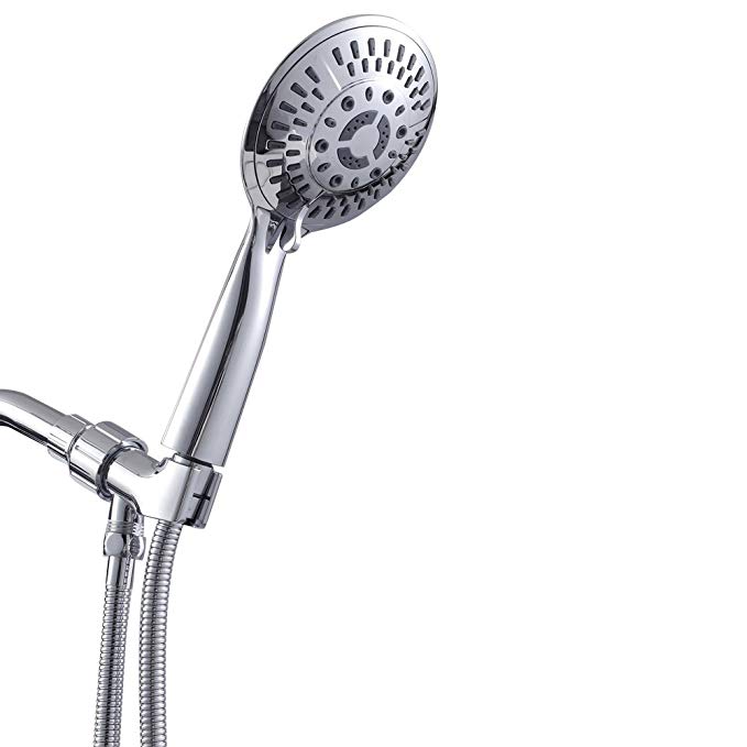 LORDEAR Luxury Large High Pressure 9 Setting Water Flexible Removable Rain Message Detachable Handheld Shower Head Set with Holder, 5